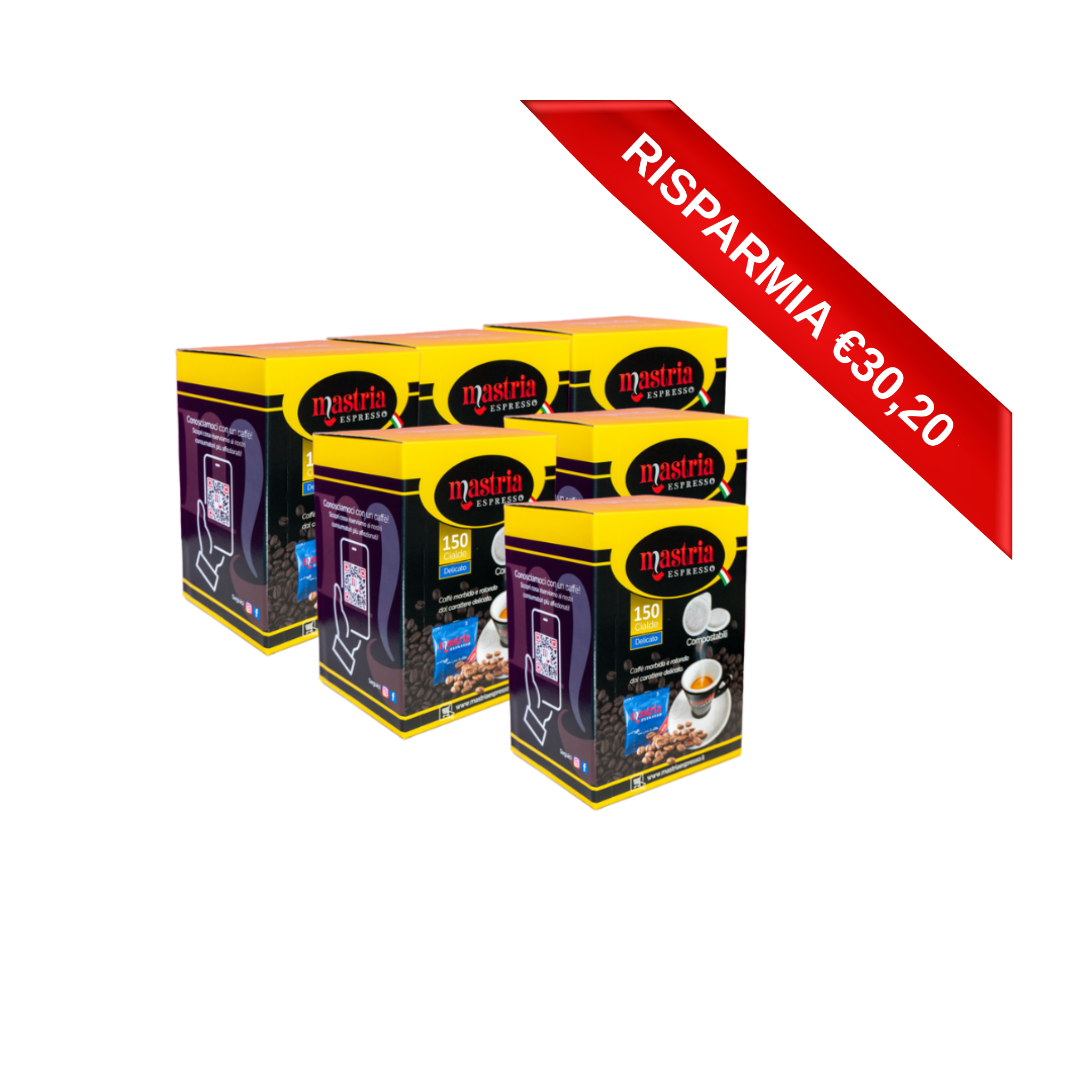 900 Cialde compostabili - Gusto DELICATO. 6 BOX DA 150