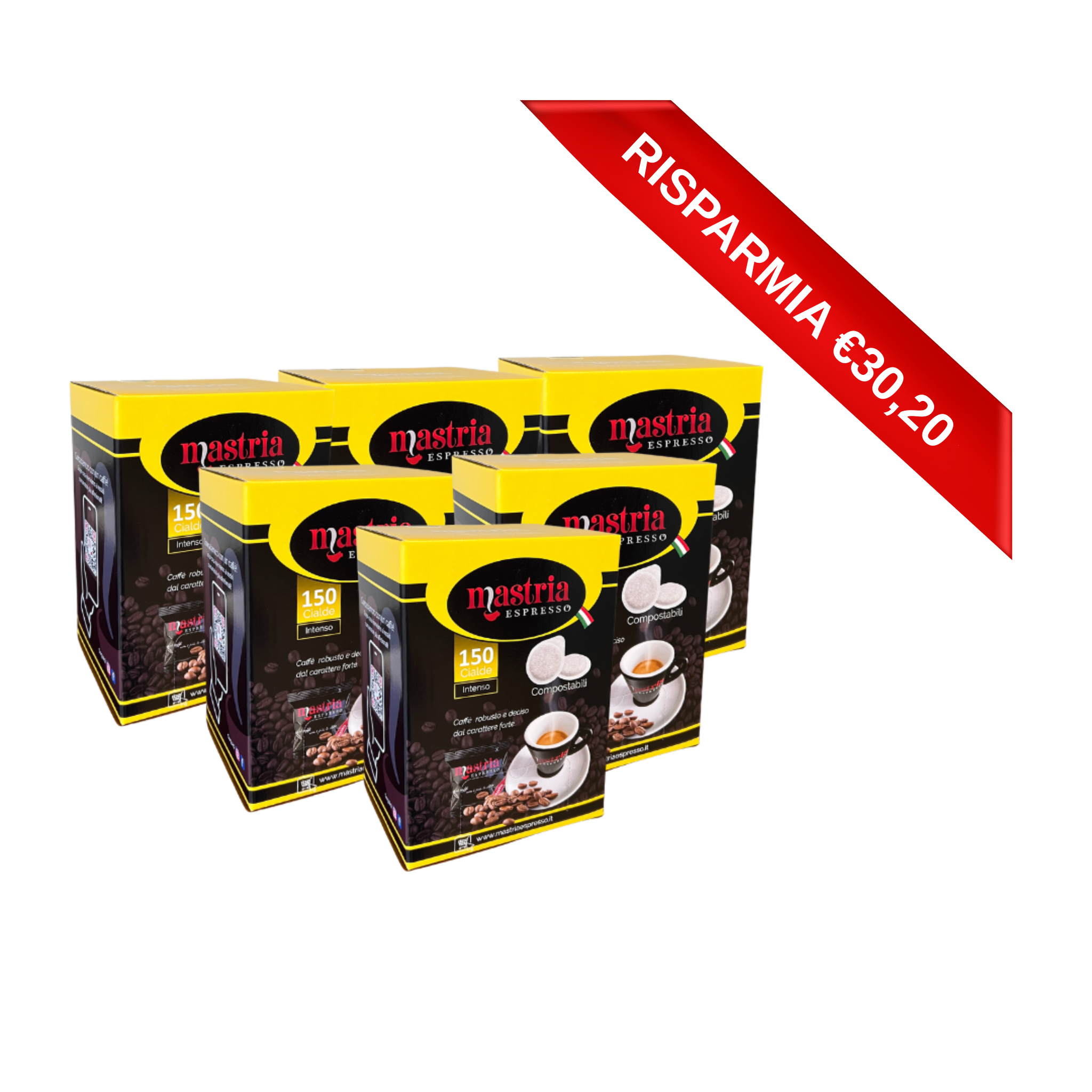 900 Cialde compostabili - Gusto INTENSO. 6 BOX DA 150