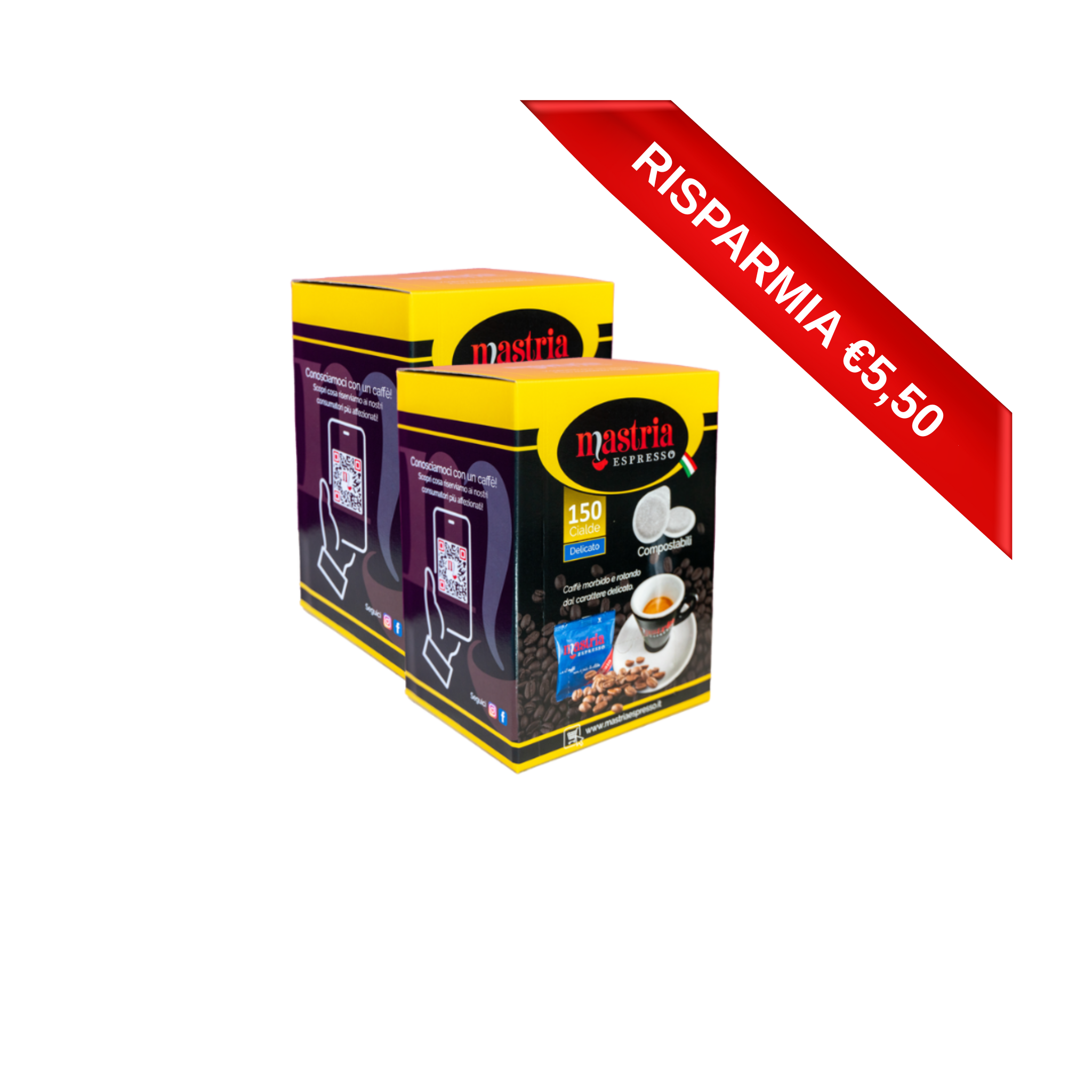 300 Cialde compostabili - Gusto DELICATO. 2 BOX DA 150